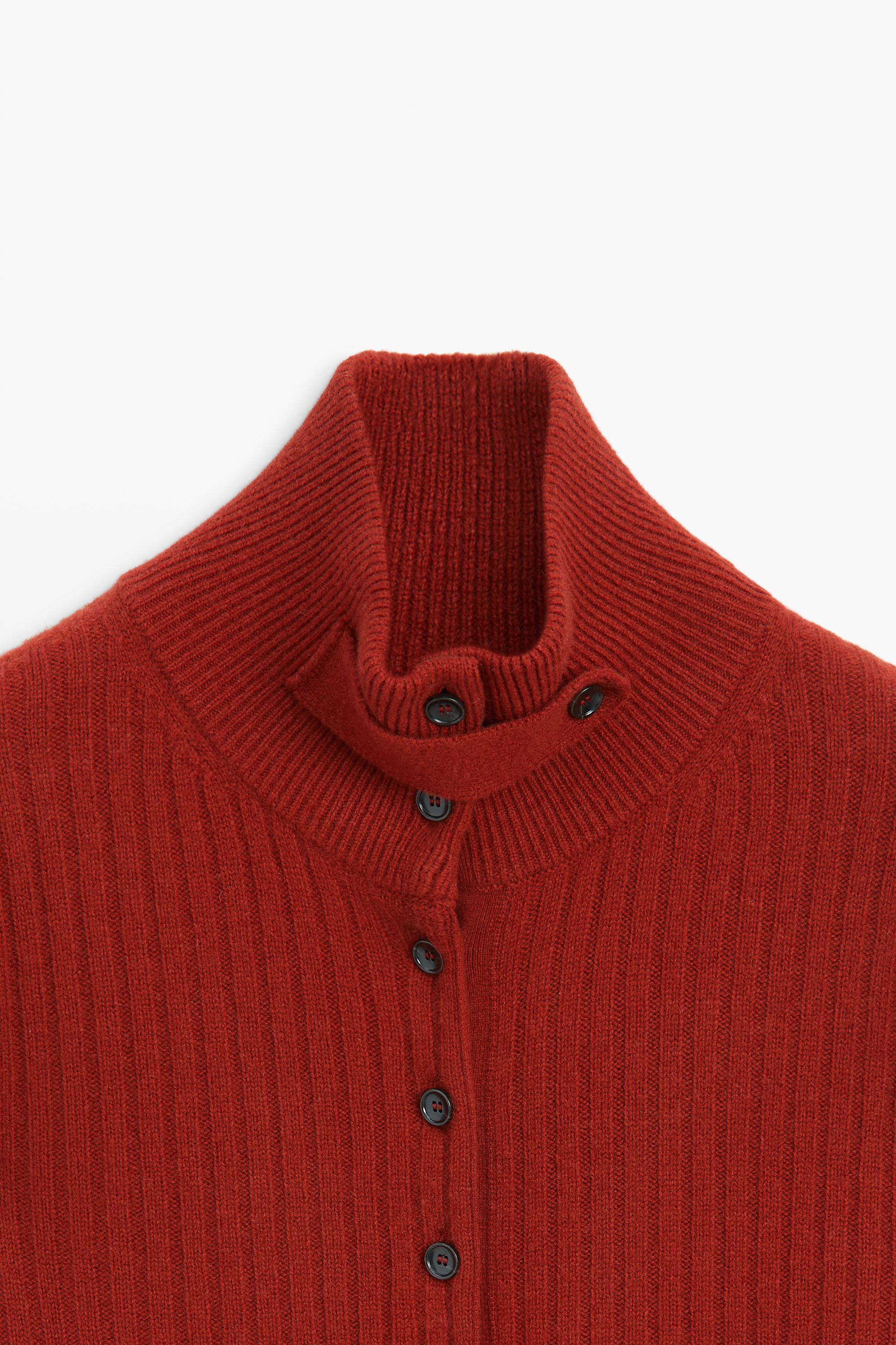 Ribbed knit cardigan with tab detail