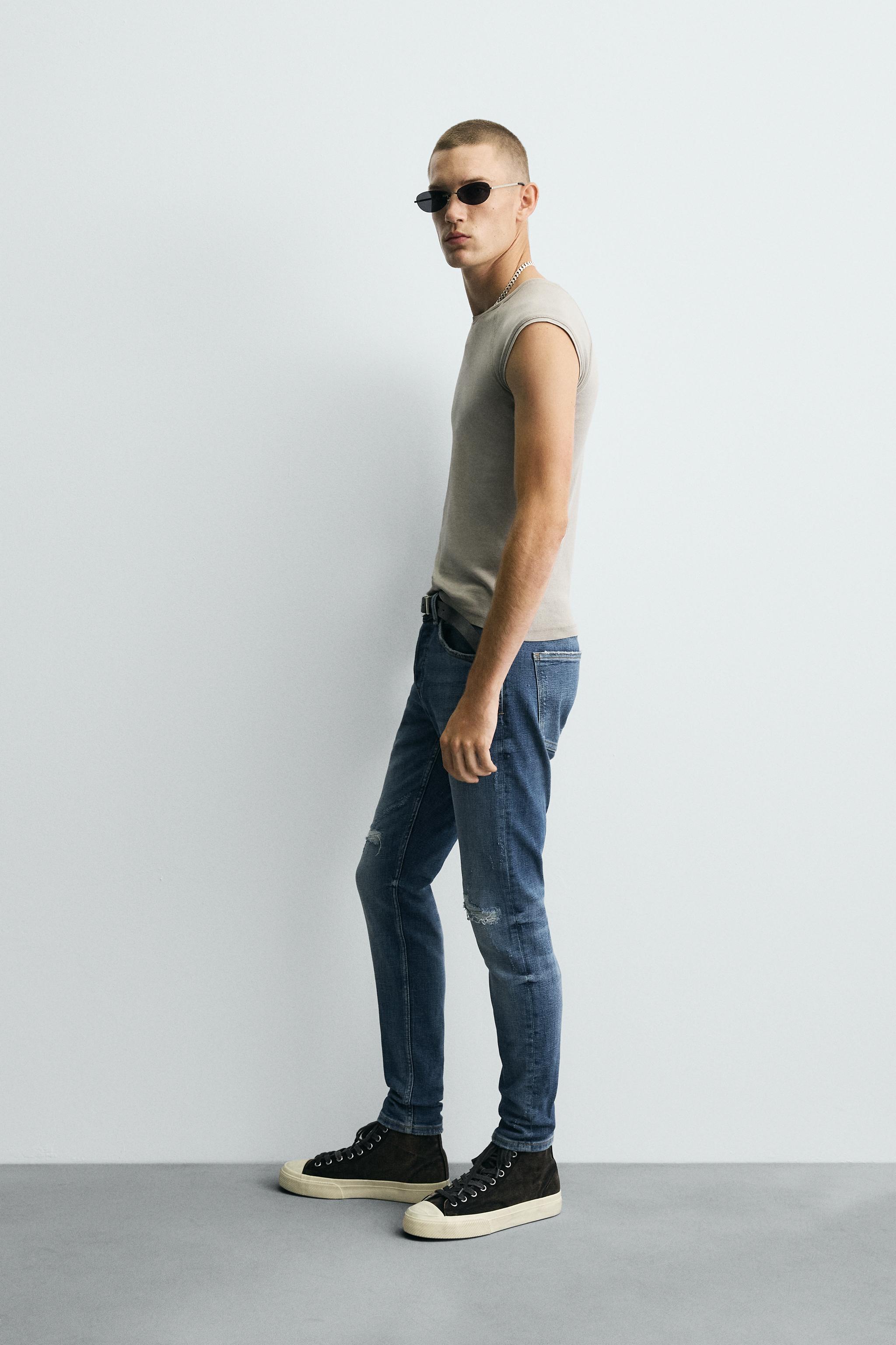 RIPPED SKINNY FIT JEANS - Mid-blue | ZARA Canada