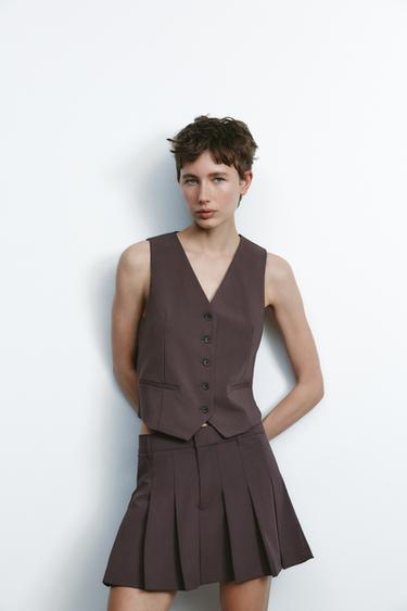 FALDA PANTALÓN TABLAS - Gris-Granate de Zara