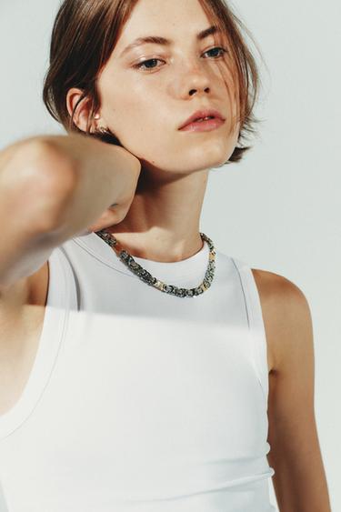 ENGRAVED PIECE CHAIN COMBINATION NECKLACE - Gold / Silver by Zara