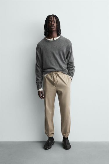 SLIM FIT JOGGER WAIST TROUSERS - Beige by Zara