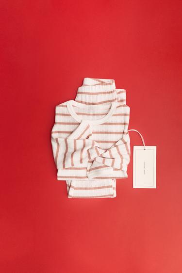ZARA TIMELESS - ПИЖАМА С АЖУРНЫМ УЗОРОМ В ПОЛОСКУ — ПАСТЕЛЬНО-РОЗОВЫЙ от Zara