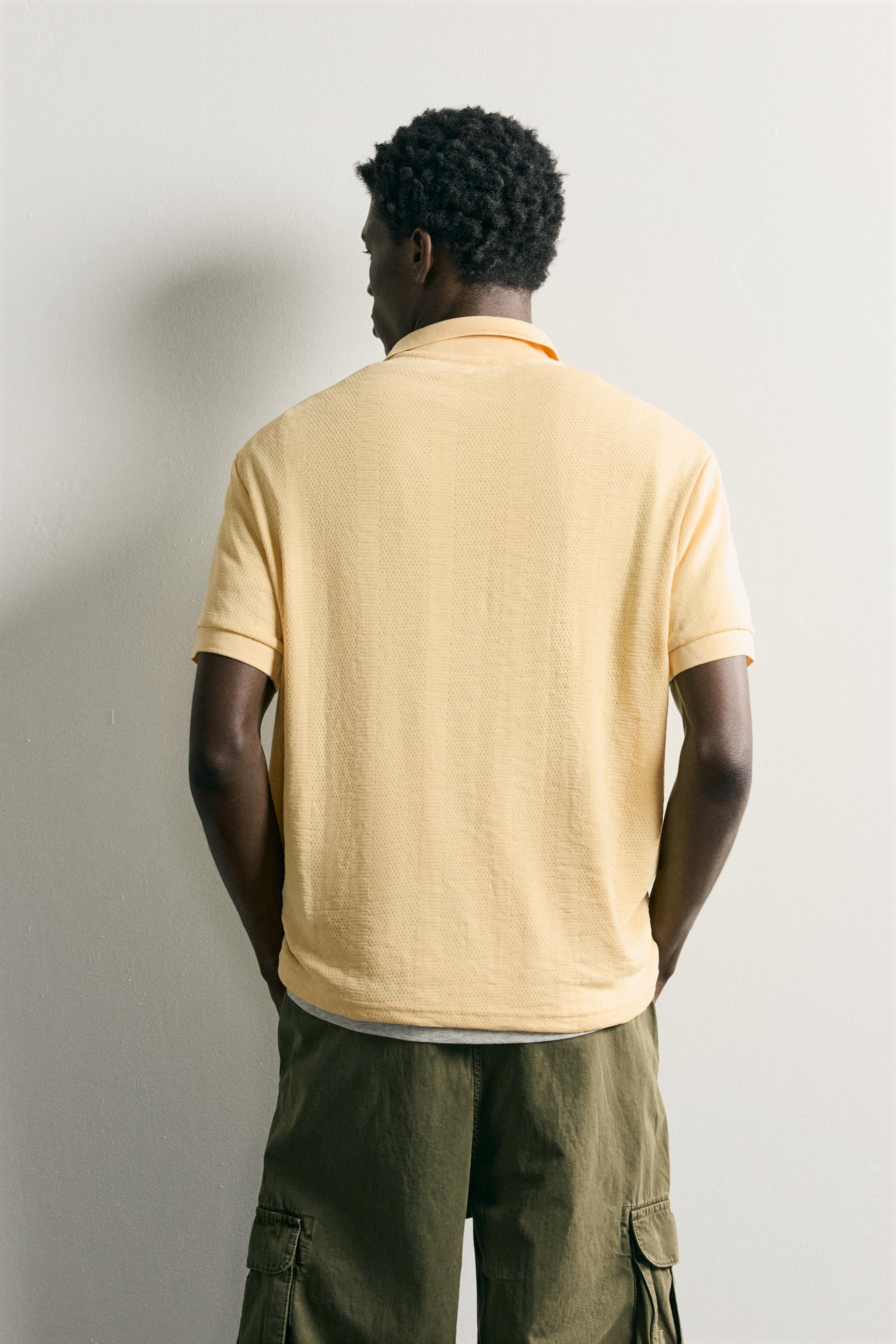 Zara ÇİZGİLİ JAKARLI REGULAR FIT POLO T-SHIRT görsel 3