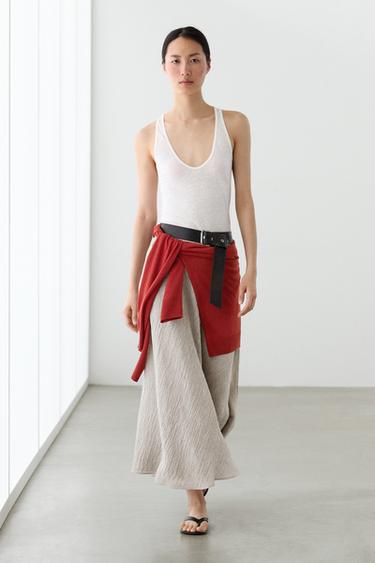 Zara Waffle-knit flared midi skirt - Gray - Image 0