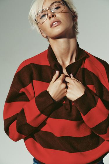 Zara STRIPED KNIT POLO SWEATER - striped