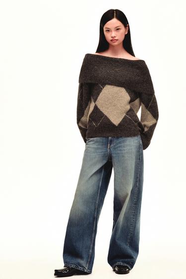 Zara 中腰翻邊牛仔褲 - 藍色