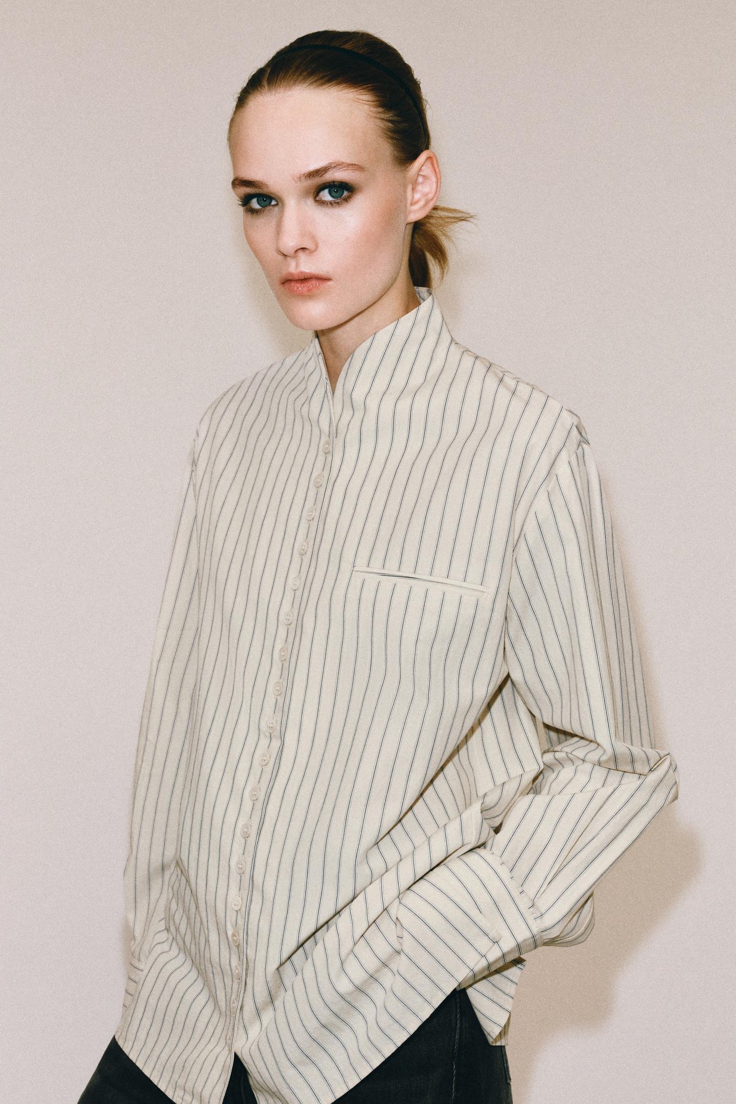Женская рубашка Zara ZW Collection Striped, цвет: Экрю / Синий — фото 5