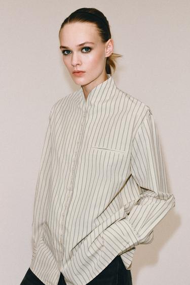 ZW COLLECTION STRIPED SHIRT — Ecru / Blue 1