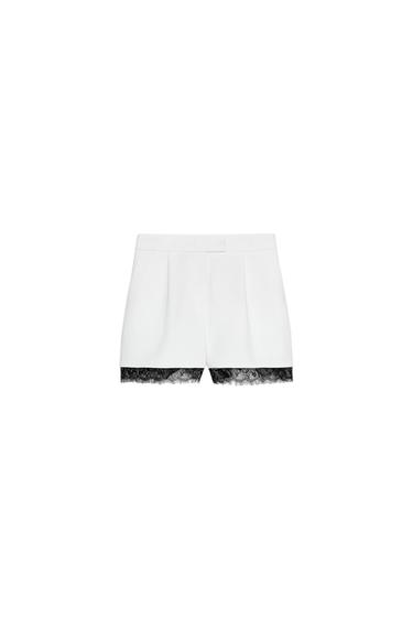 Zara COMBINATION LACE SHORTS - Oyster-white