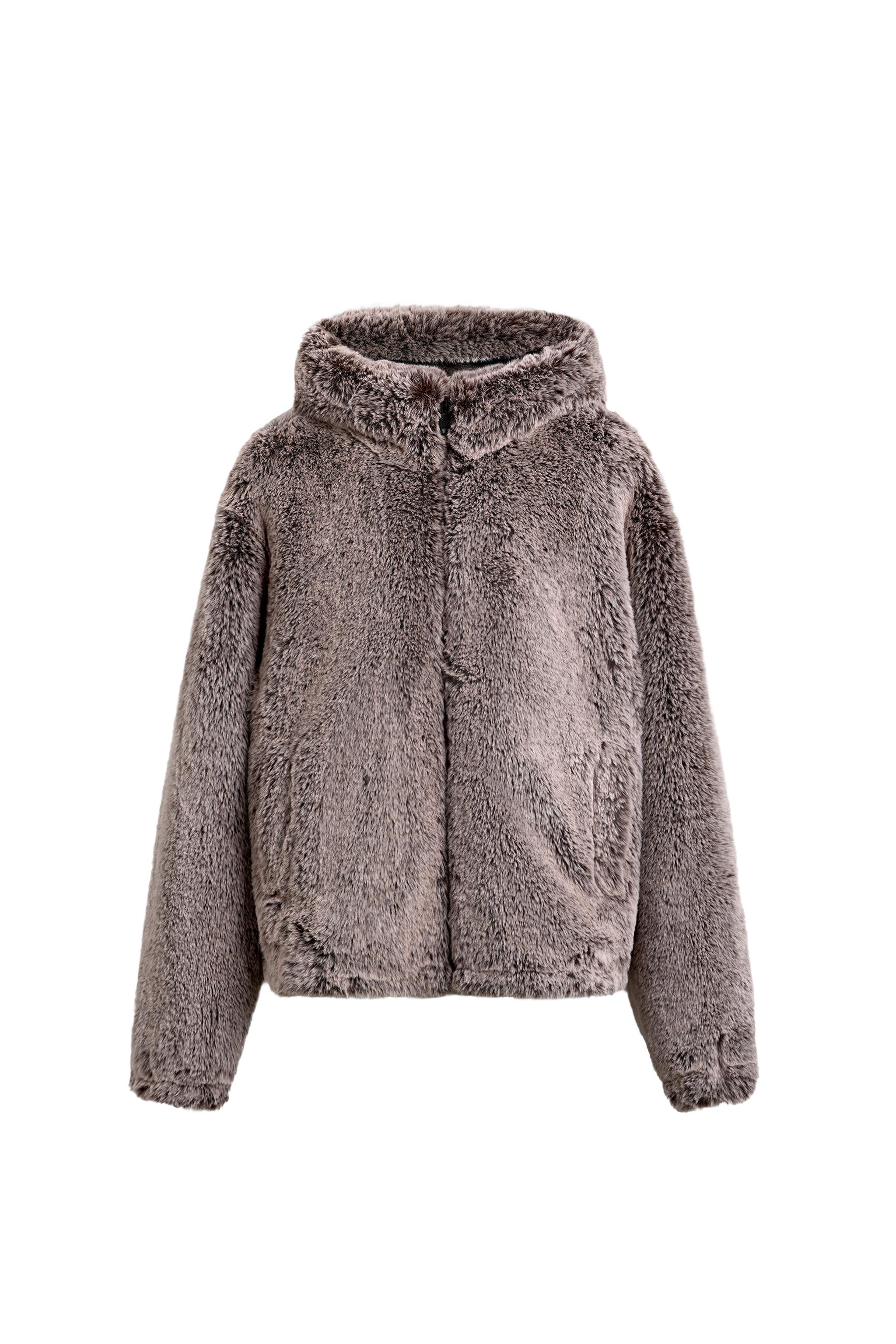 FAUX FUR HOODIE JACKET - Brown / Taupe | ZARA South Africa