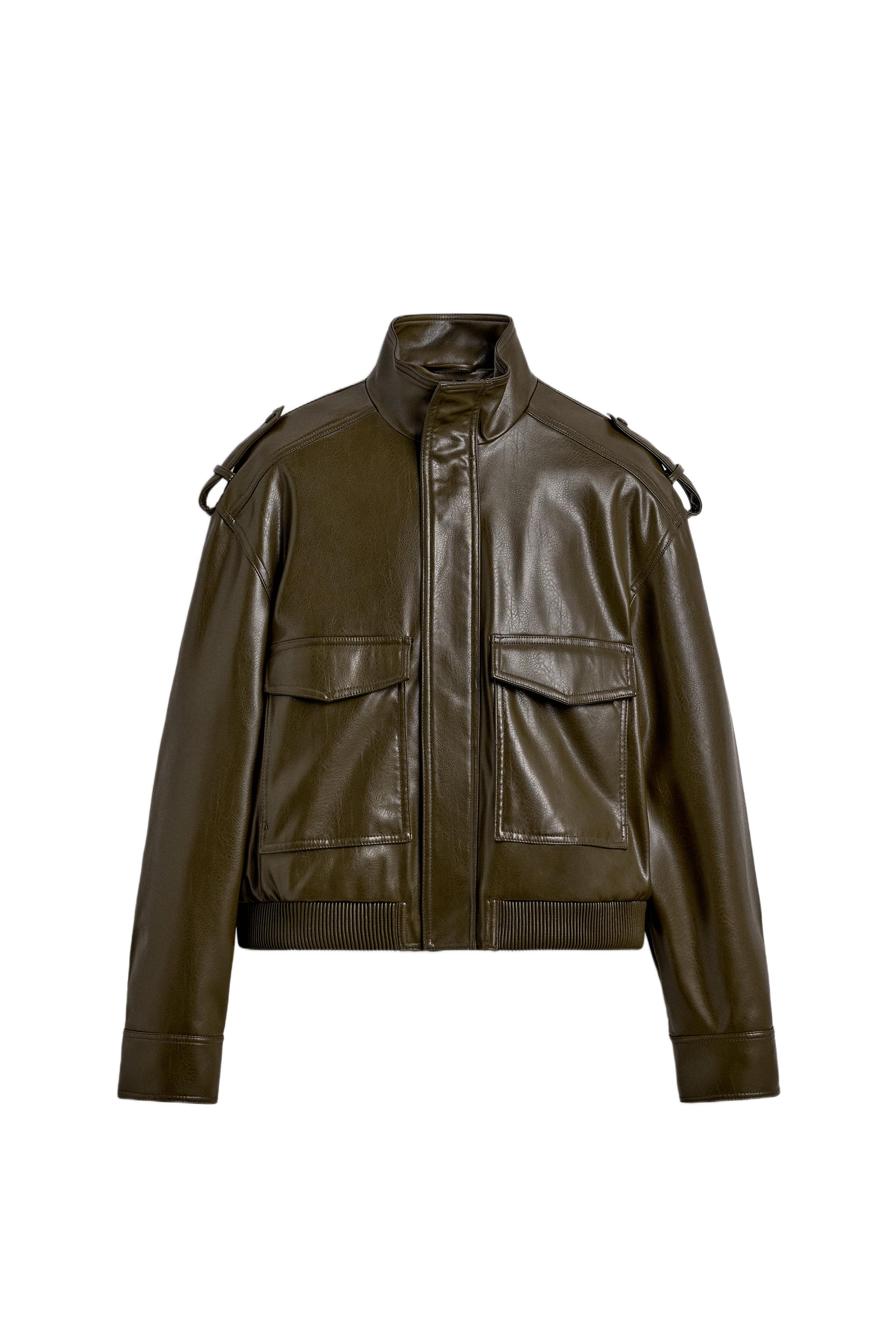 クロップド丈フェイクレザージャケット - オリーブグリーン | ZARA