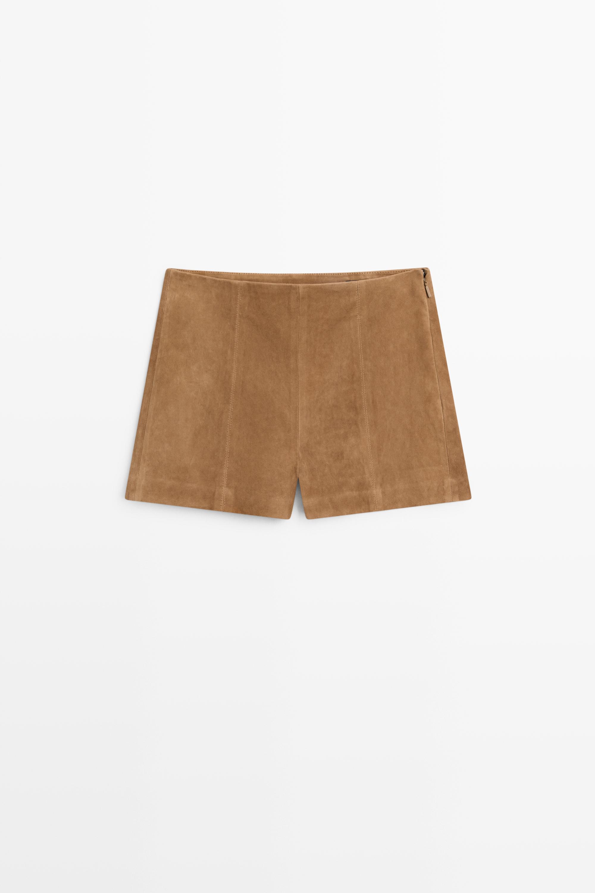 Suede leather shorts with seam details