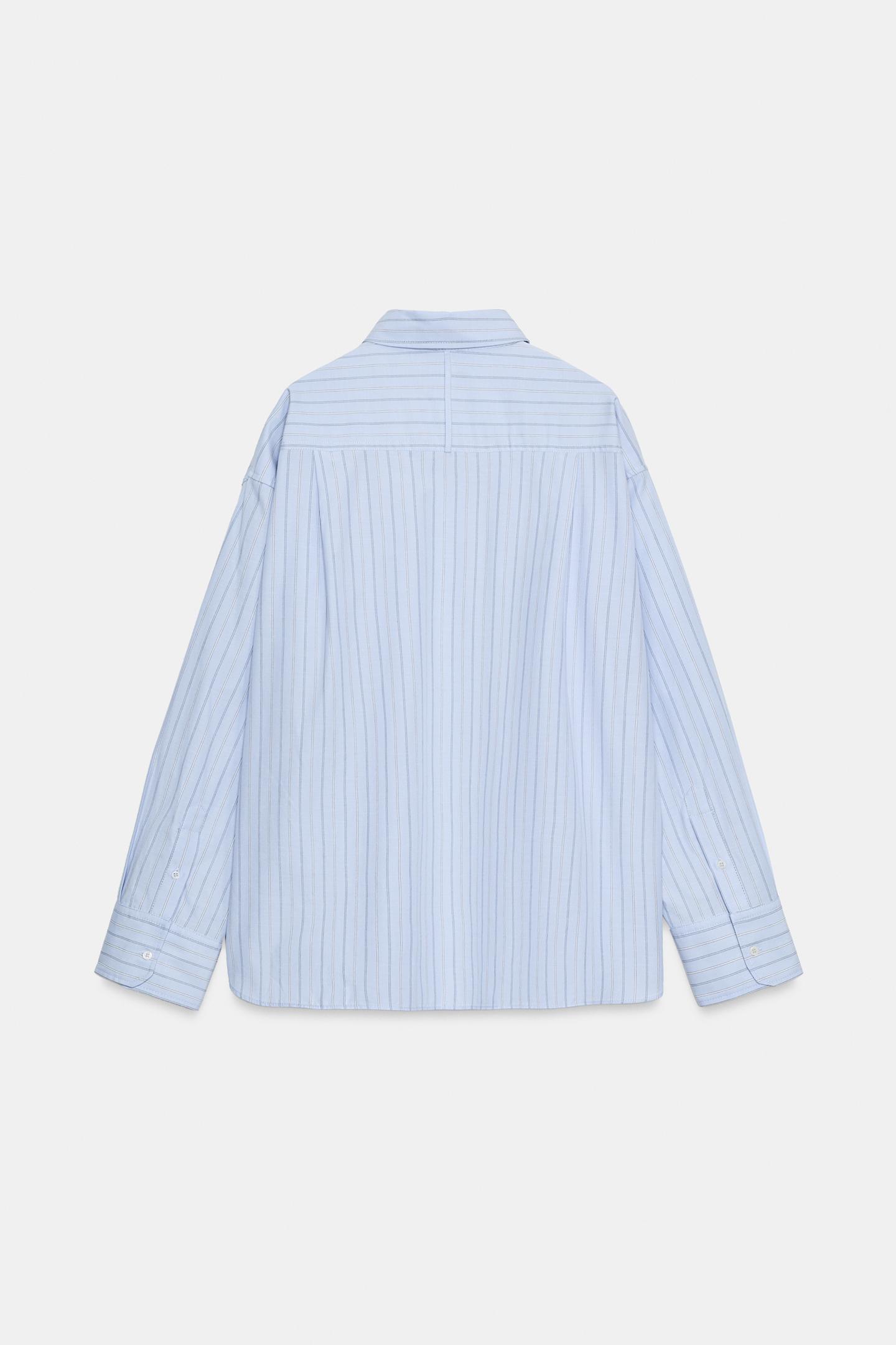 Женская рубашка Zara Striped Oxford Shirt ZW Collection, цвет: Небесно-голубой — фото 8