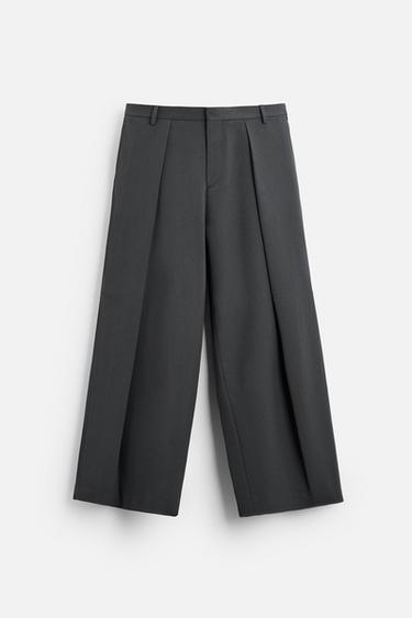 WIDE-FIT PLEATED TROUSERS - Grey by Zara