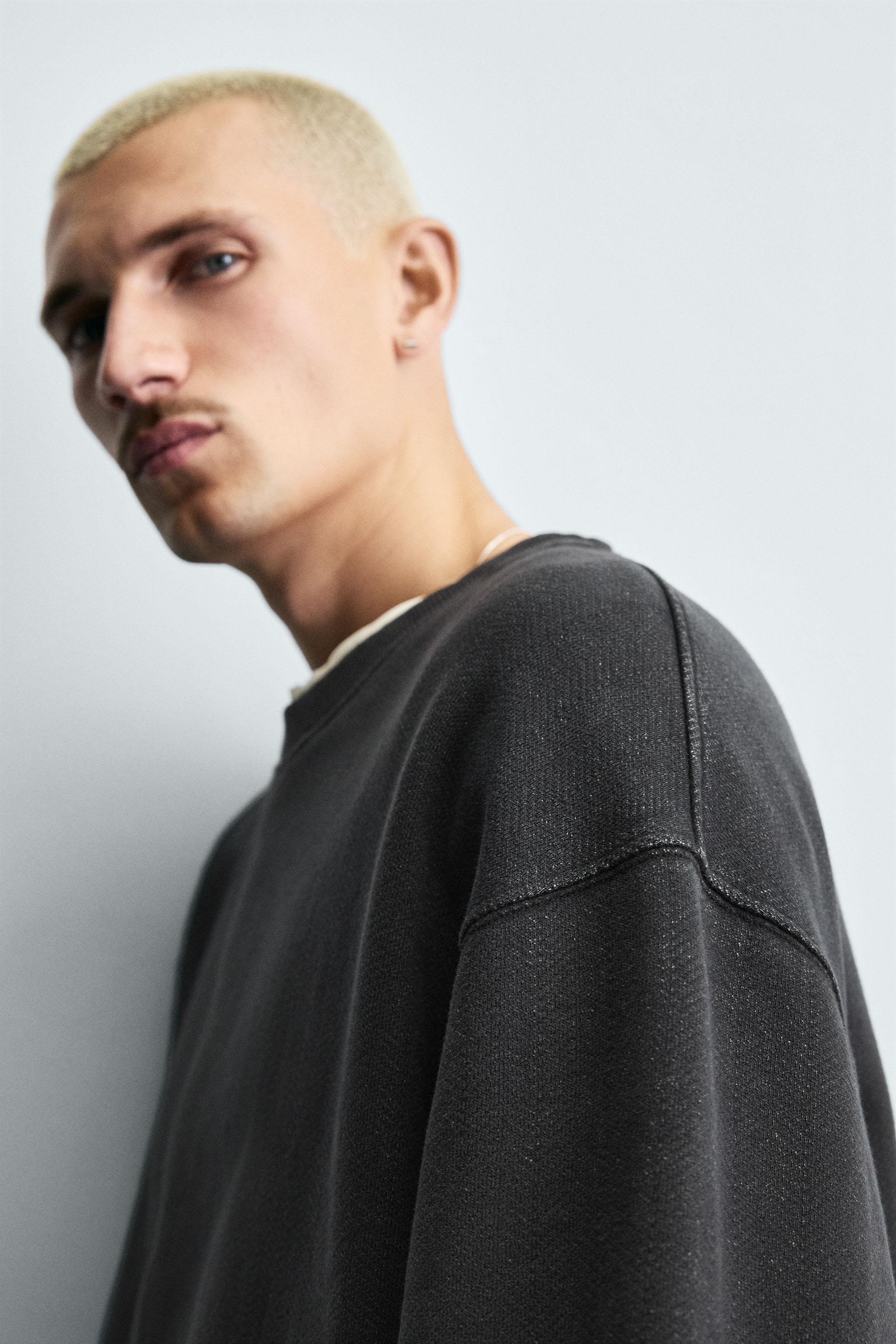 WASHED HERRINGBONE EFFECT SWEATSHIRT