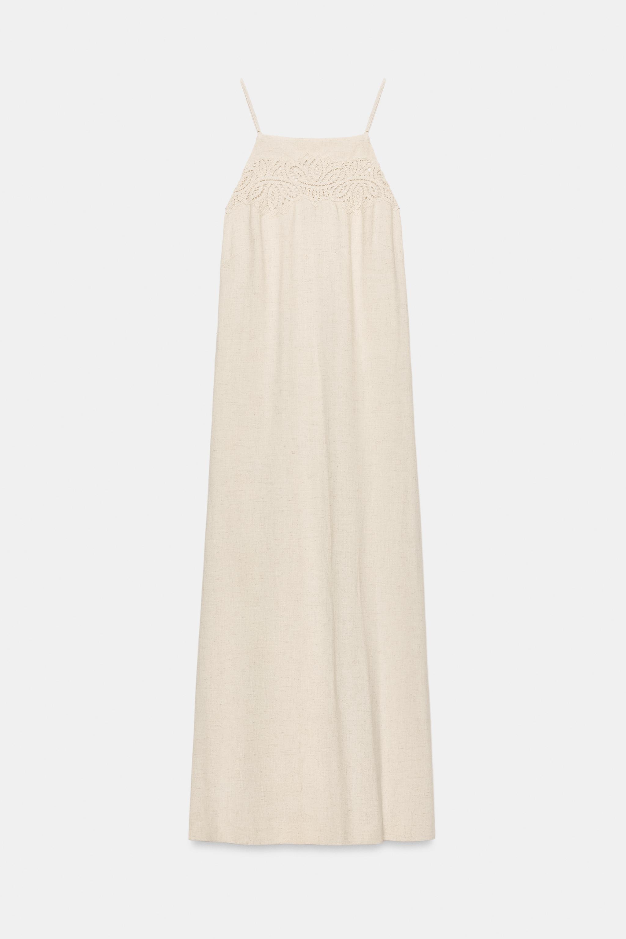 Женские платья Zara LINEN BLEND MIDI DRESS — фото 7