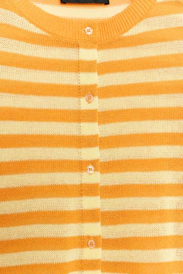 CROPPED STRIPED KNIT CARDIGAN - Orange / Yellow by Zara - Image 4