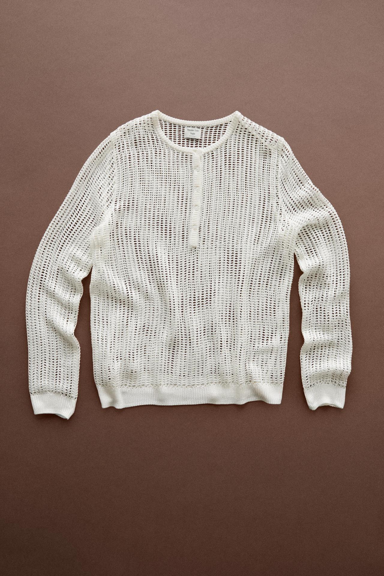 Cutwork knit button-up sweater - STUDIO — White