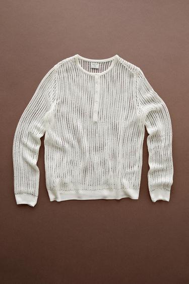 Cutwork knit button-up sweater - STUDIO — White 1