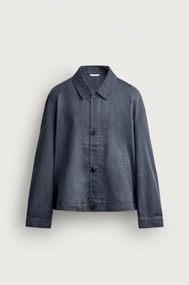 Zara LYOCELL-COTTON RELAXED FIT OVERSHIRT - Blue