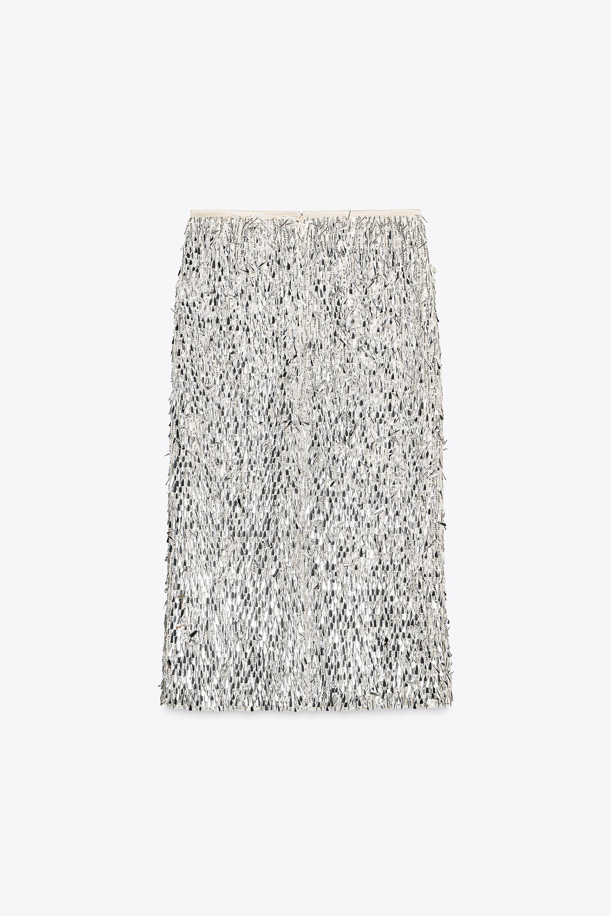 スパンコール ミディスカート - シルバー | ZARA Japan / 日本
