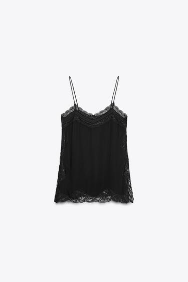 ZW COLLECTION LACE CAMISOLE TOP - Black by Zara - Image 4