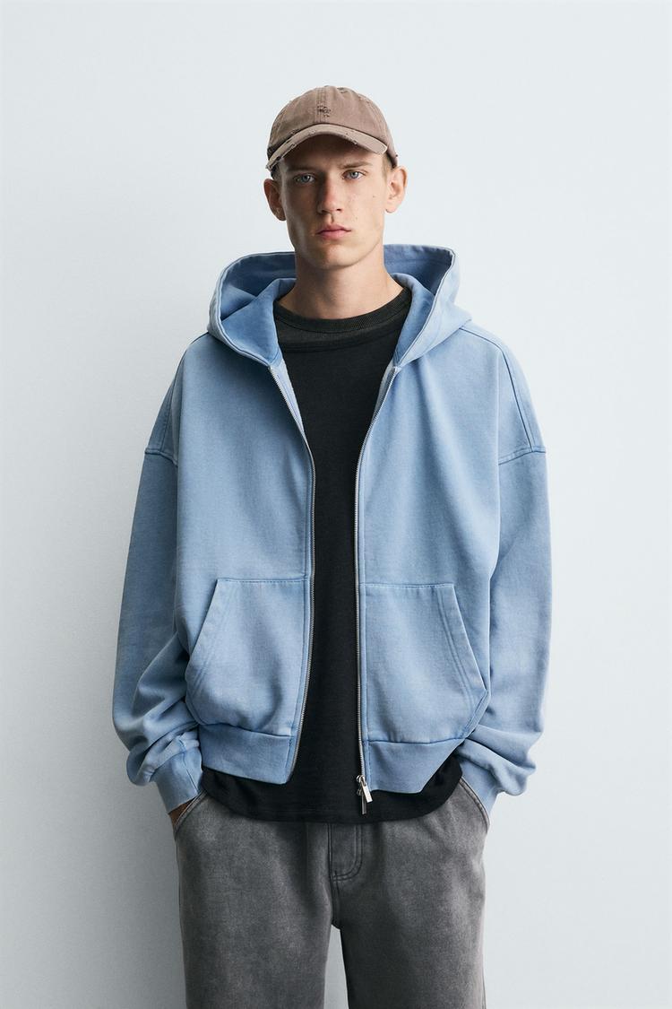 WASHED ZIP HOODIE Light blue ZARA Hungary Magyarország