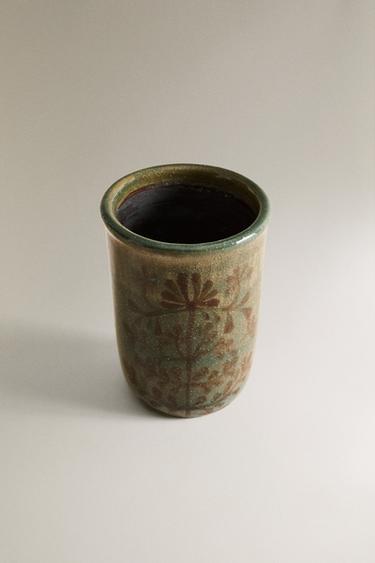 FLORAL CERAMIC TOOTHBRUSH HOLDER - Greens by Zara - Image 1