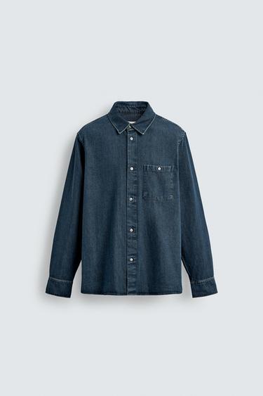 Zara WASHED DENIM SHIRT - Blue