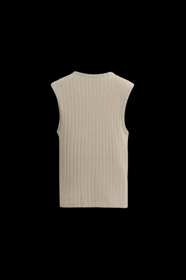 Zara RIBBED TANK TOP - Beige