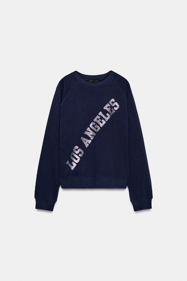 FOIL SLOGAN SWEATSHIRT - Navy blue by Zara - Image 4