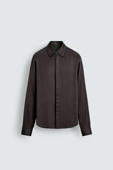 SATIN SHIRT WITH CONTRAST TRIMS - Burgundy by Zara