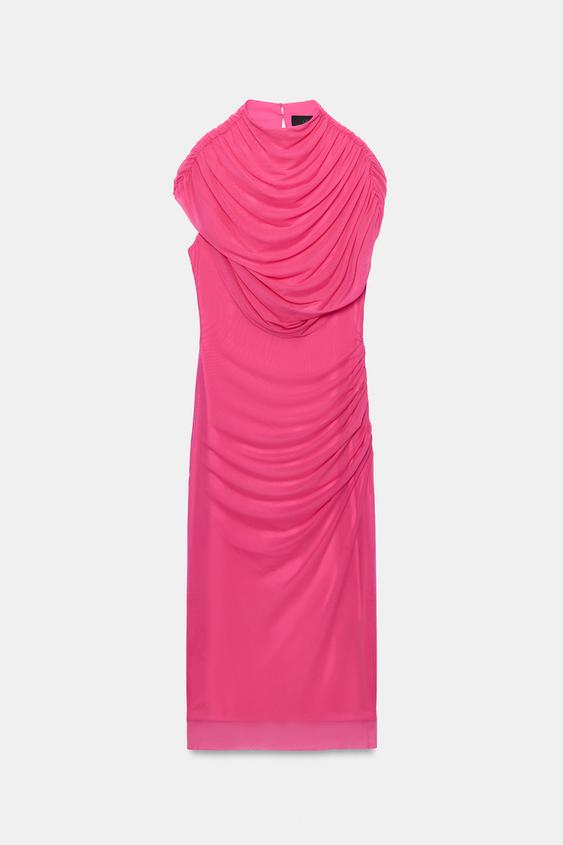 DRAPED CAPE MIDI DRESS - Dark fuchsia by Zara - Image 0