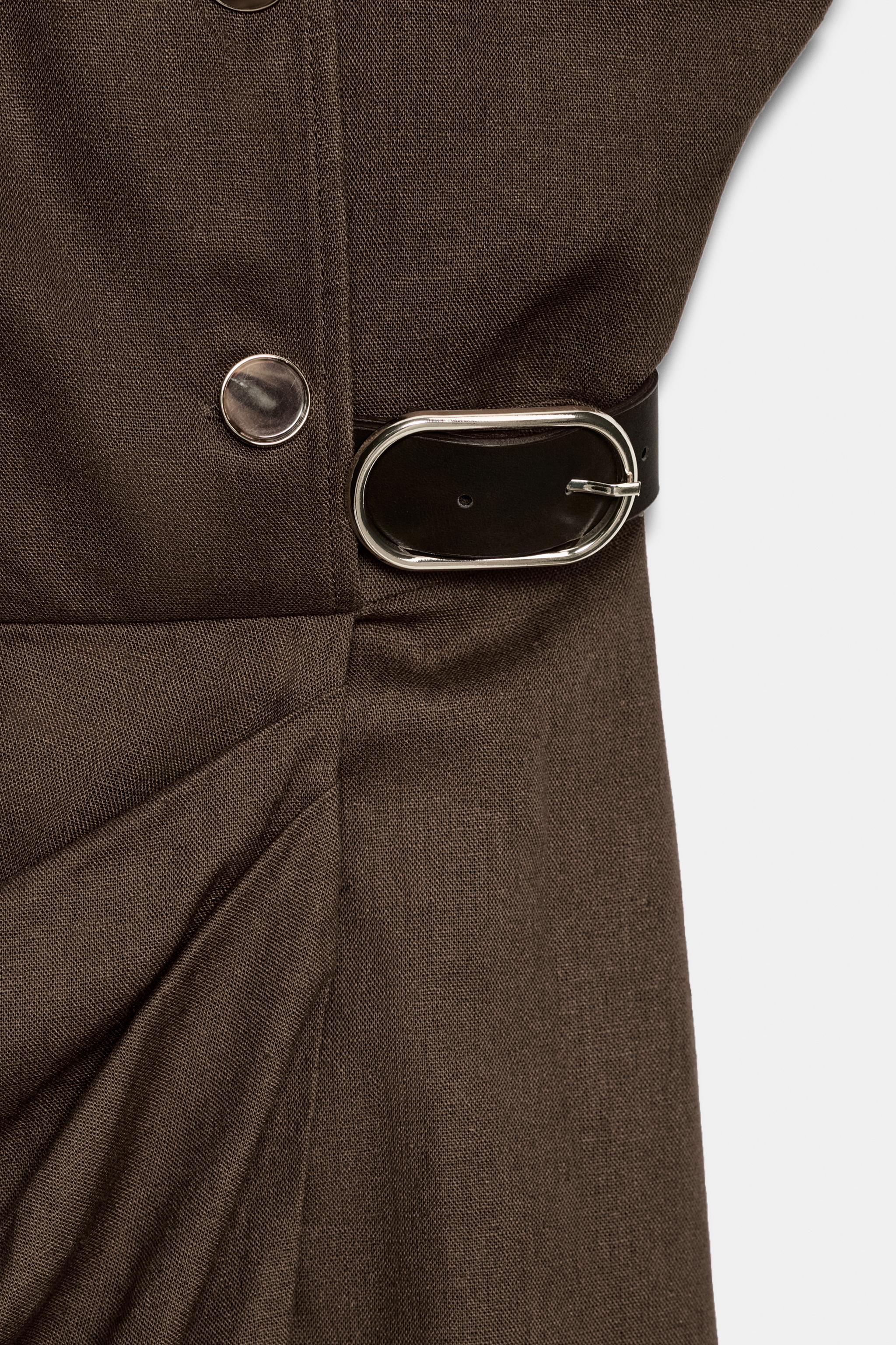 LINEN BLEND MIDI DRESS WITH BELT