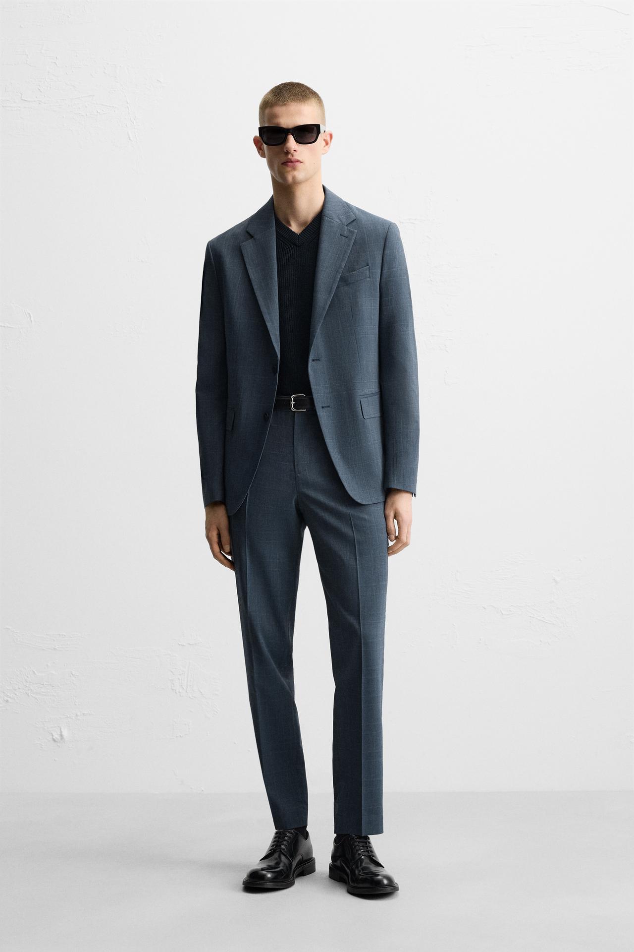 CHECKED SUIT BLAZER - Blue by Zara