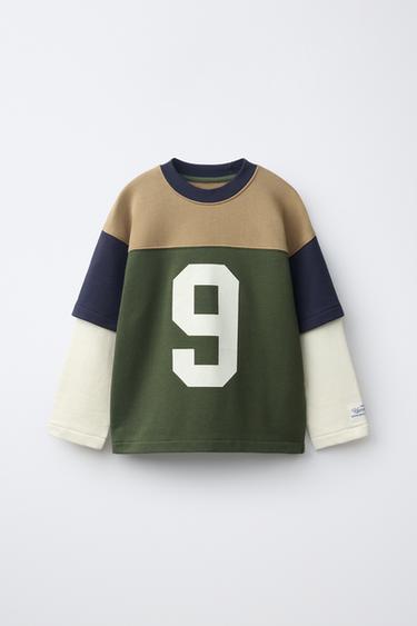 VARSITY-SWEATSHIRT MIT DOPPELT MÄNTEL - Grün / Cremefarben von Zara