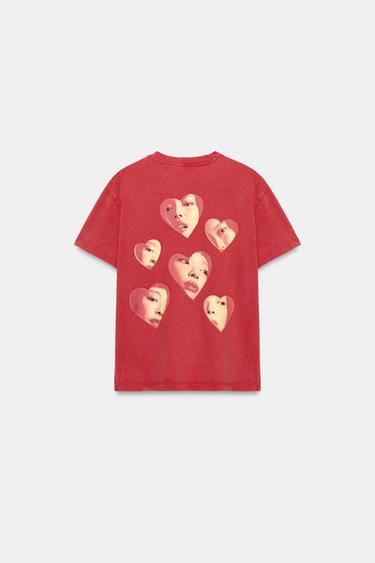 JENNIE WASHED-EFFECT T-SHIRT - Red by Zara