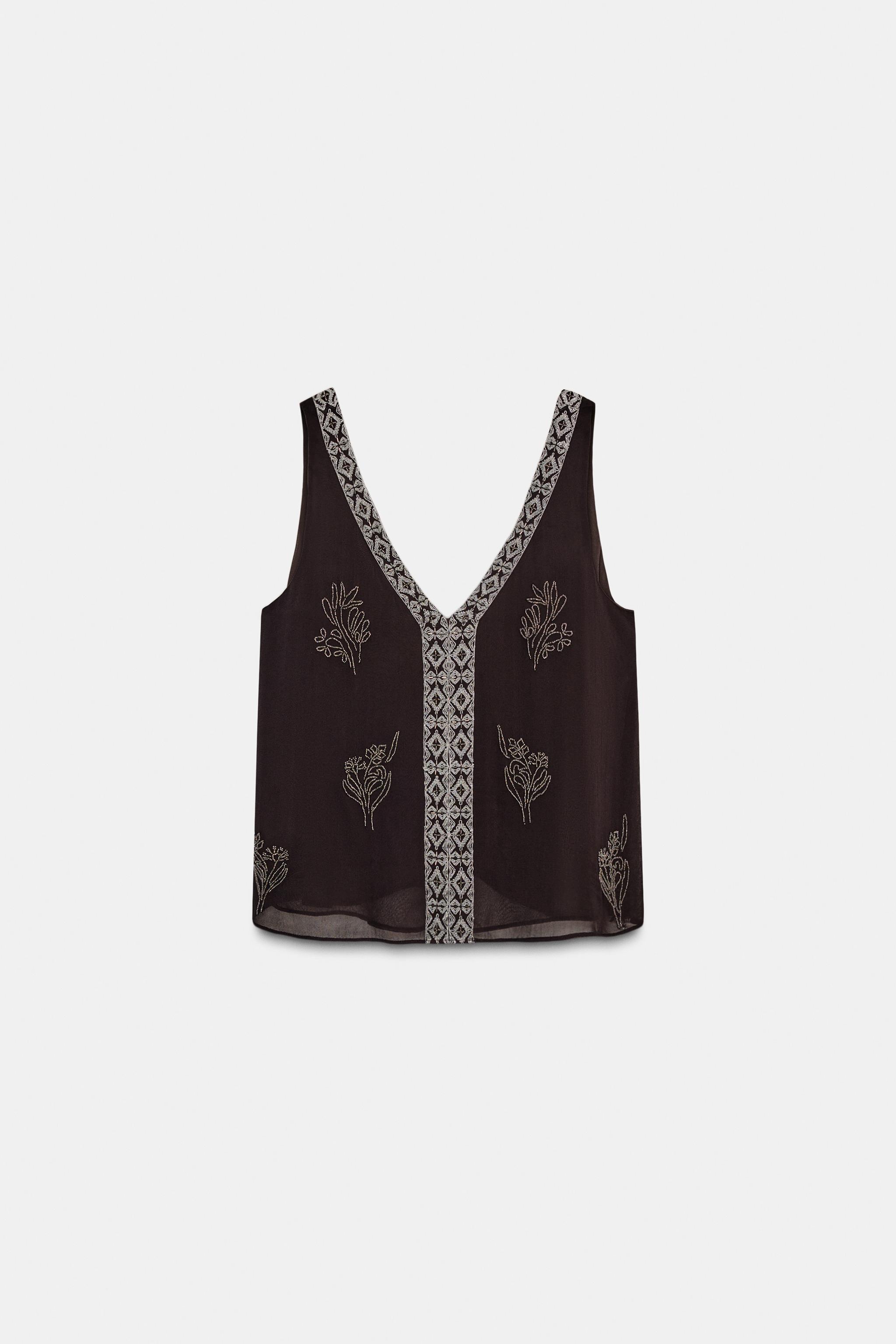 EMBROIDERED TOP ZW COLLECTION LIMITED EDITION - Anthracite grey
