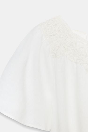 ROBE EN LIN CROCHET ZW COLLECTION - Beige clair de Zara - Image 6