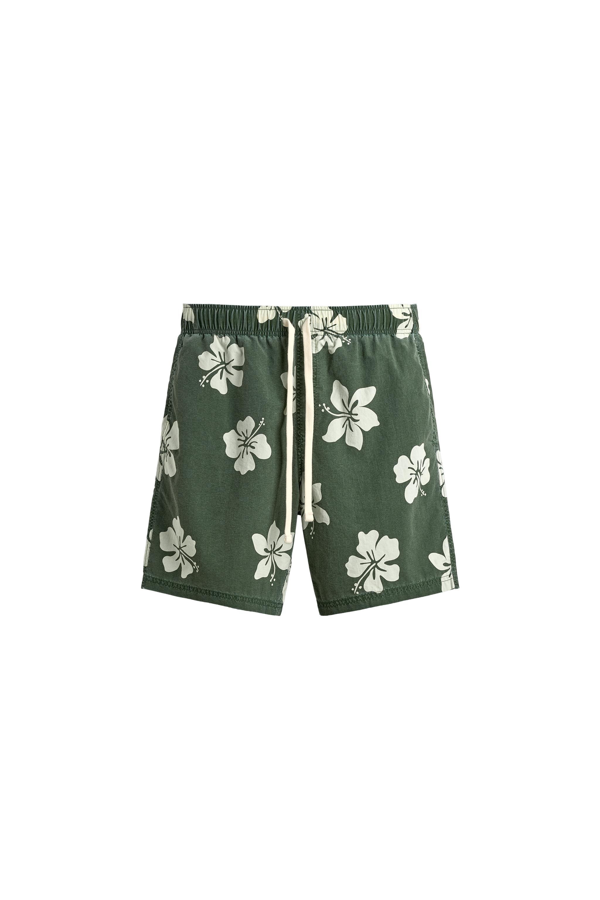 HIBISCUS PRINT BOARD SHORTS - Billiard green | ZARA United States