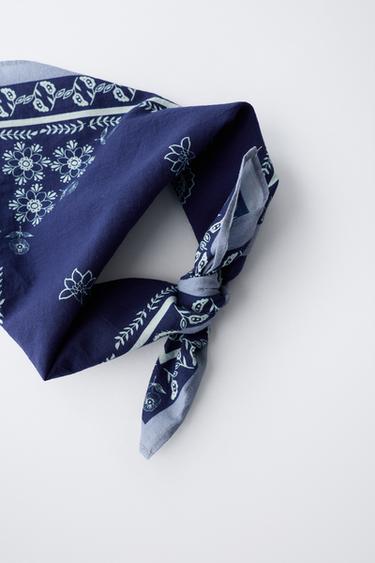 FLORAL PRINT SQUARE BANDANA - Blue by Zara - Image 1