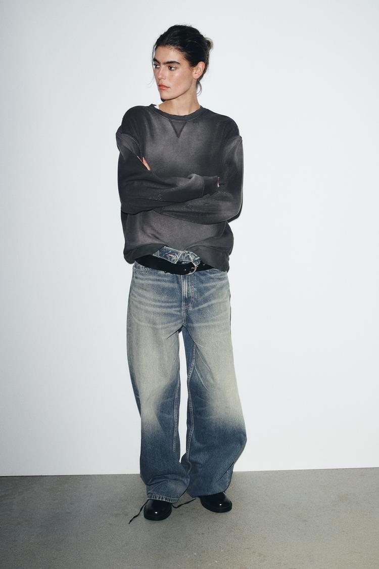 FADED-EFFECT RIPPED SWEATSHIRT Black ZARA UAE Dubai/Sharjah