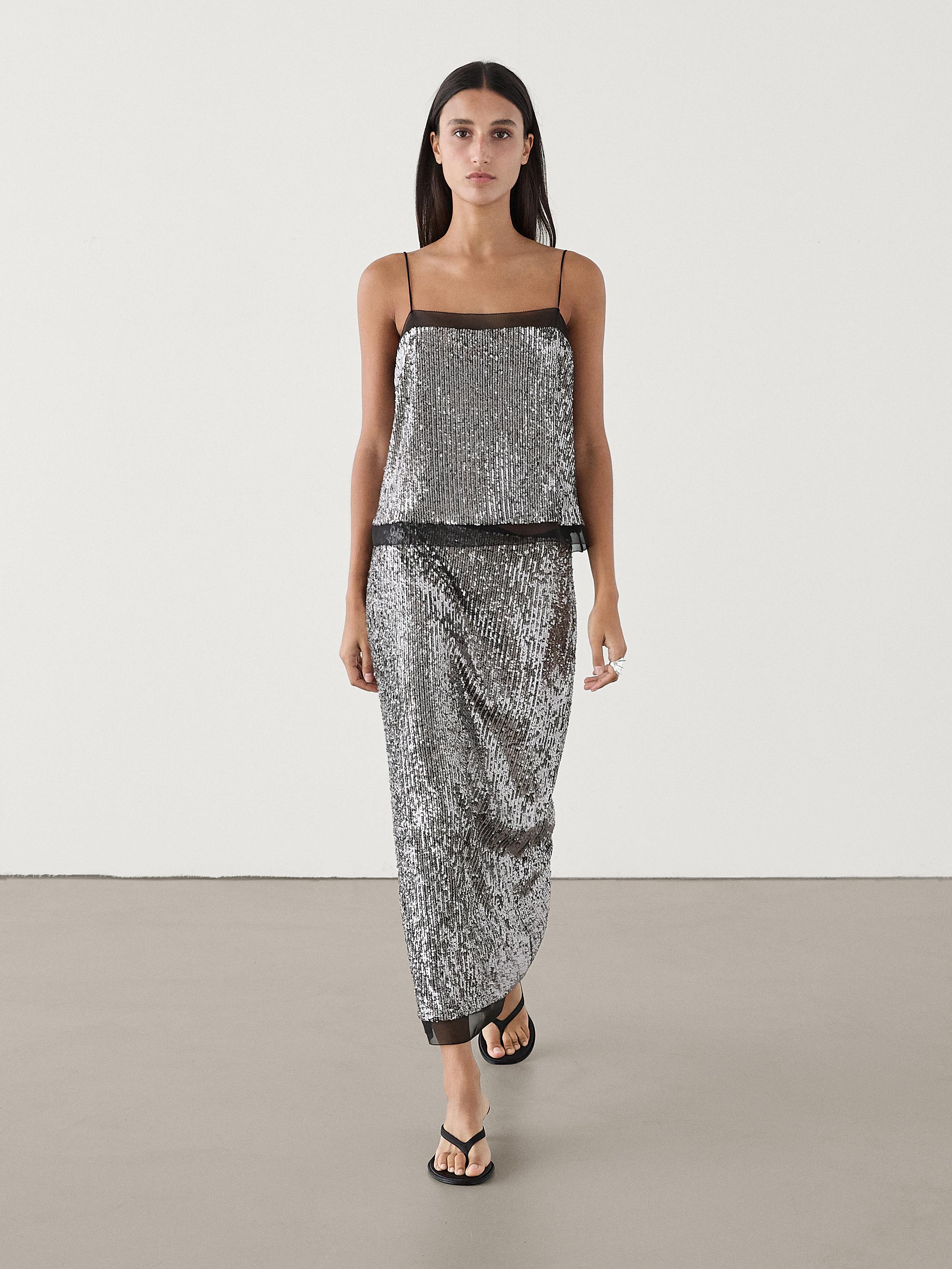 zara silver sequin top