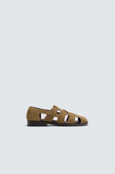 სანდლები ტყავის - Zara-ს Beige