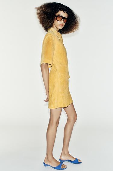 ROBE COURTE 100 % CUIR À FERMETURE ÉCLAIR - Moutarde de Zara - Image 5