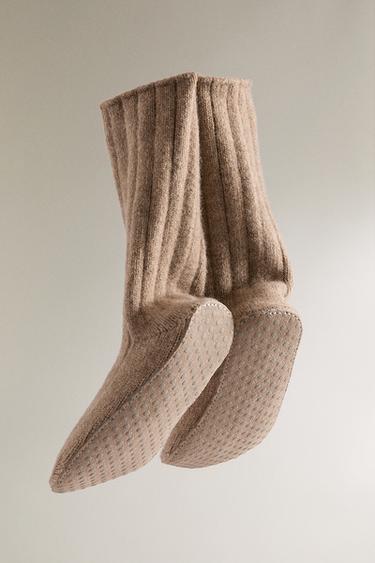 KIDS' CASHMERE SOCKS WITH LEATHER SOLE - Sand Brown by Zara - Image 3