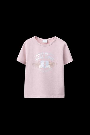 FADED-EFFECT T-SHIRT WITH PRINT - Pink by Zara - Image 0