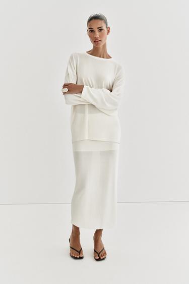 Zara OVERSIZED FINE KNIT JUMPER - White - Image 0