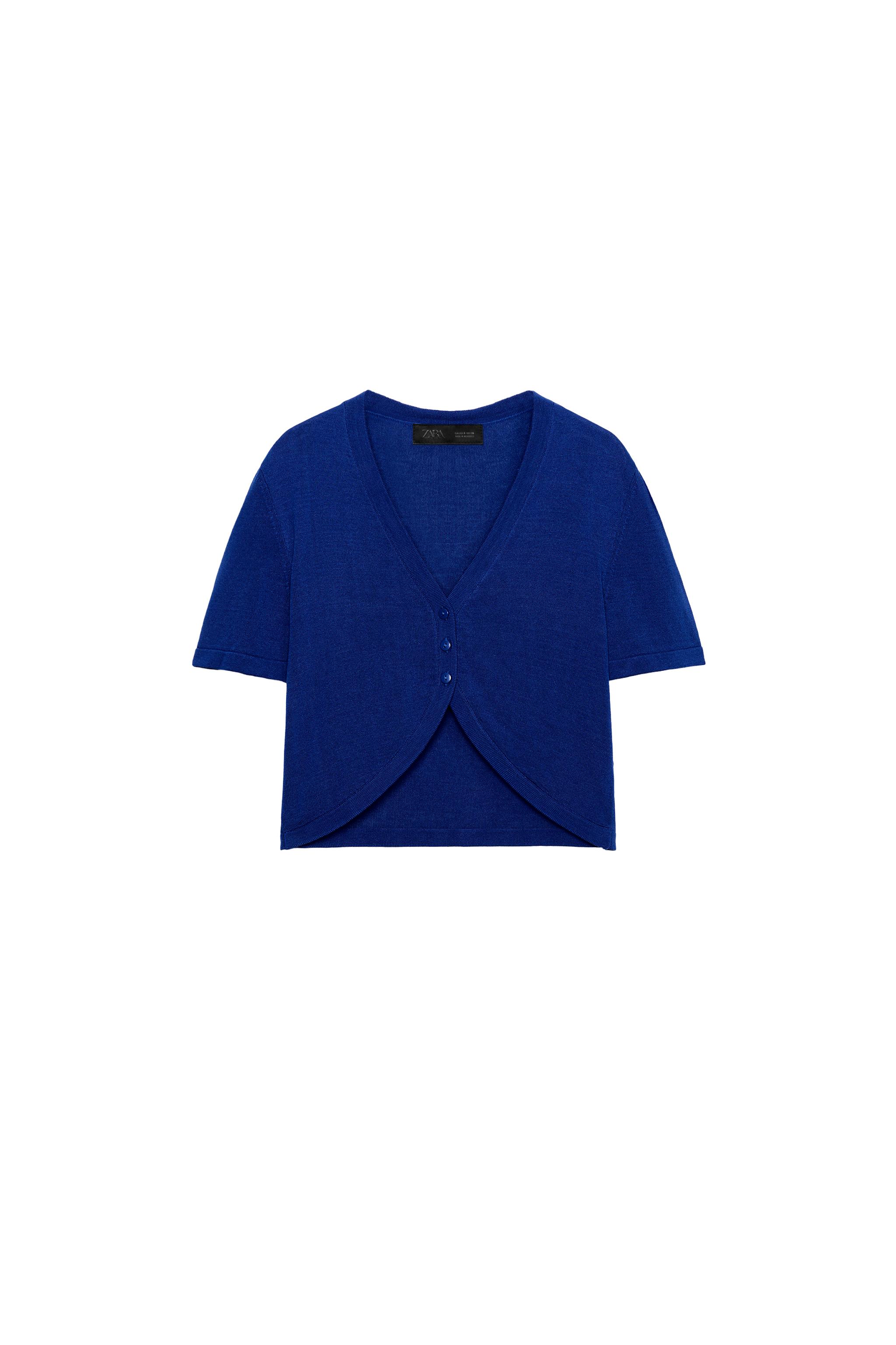 サラ　0724 CROPPED V-NECK KNIT CARDIGAN - Electric blue | ZARA United States