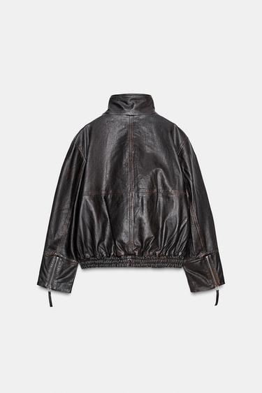 100% LEATHER BOMBER JACKET ZW COLLECTION LIMITED EDITION - Black by Zara - Image 6